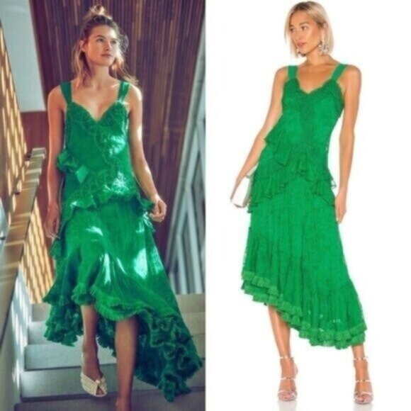 Alexis Dresses & Skirts - Alexis Bozoma Emerald Green Ruffle Fringe Trim Asymmetrical Dress Size S
